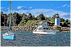 Boats Moored By Fort Pickering Light -Digital Painting